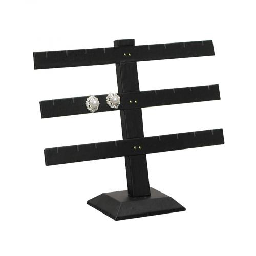 3-Bar Earring Stand - Black faux leather